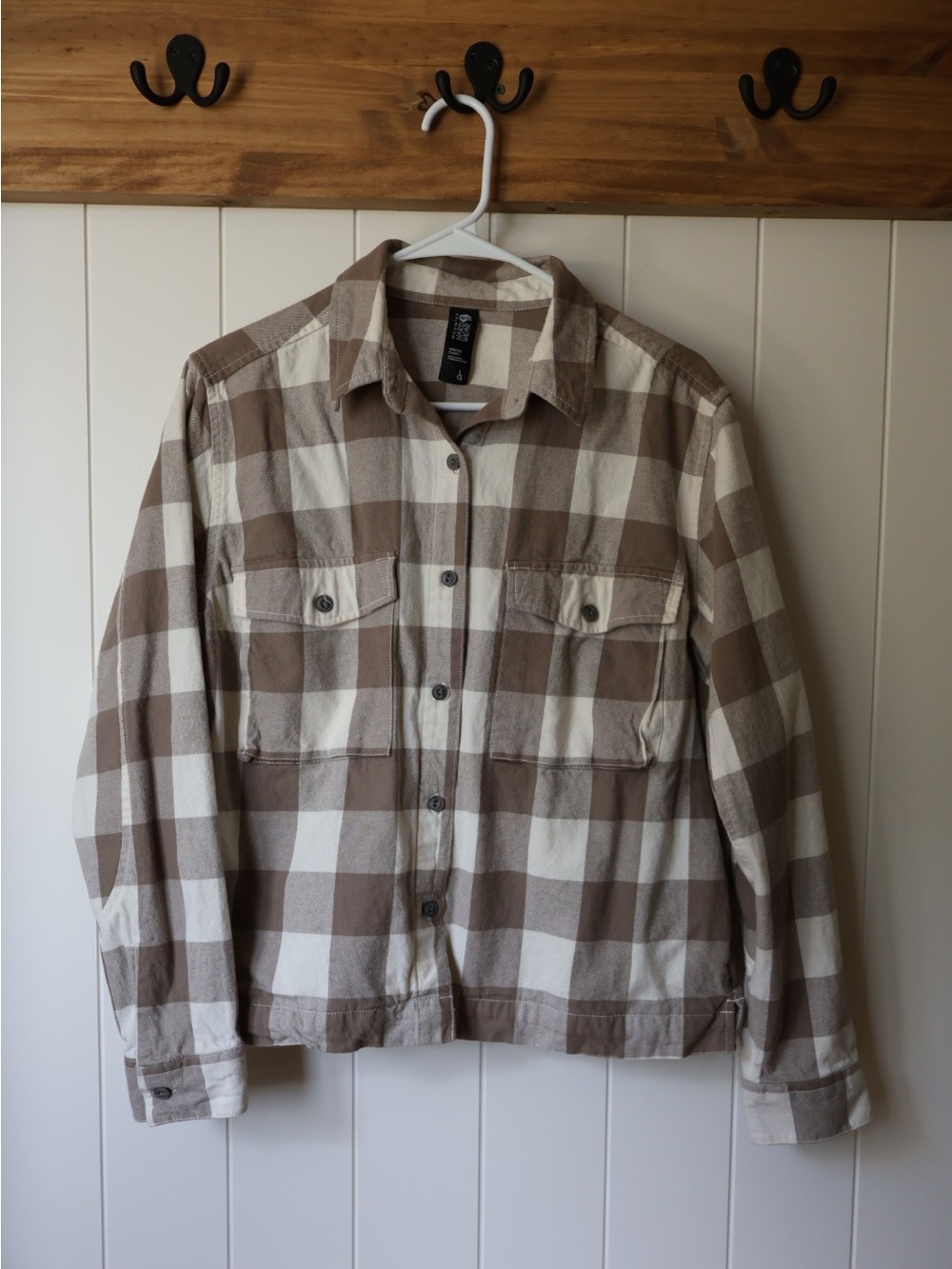 Mountain Hardware Cotton Women’s Beige & Cream Plaid Button-Up Flannel Sz L